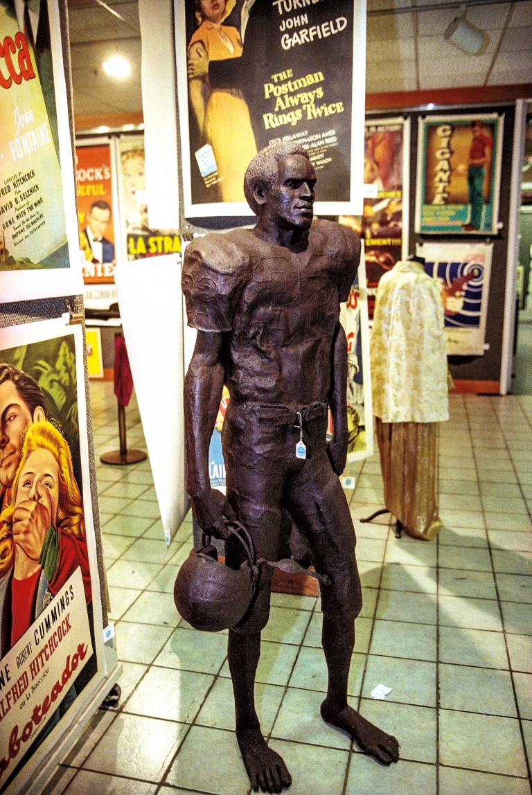 A painted metal statue of OJ Simpson