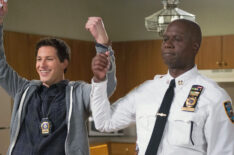 Det. Jake Peralta (Andy Samberg) handcuffs himself to Capt. Ray Holt (Andre Braugher) in the 'Christmas' episode of Brooklyn Nine-Nine