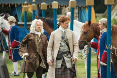 Simon Callow as The Duke of Sandringham and Sam Heughan as Jamie Fraser in Outlander - Season 2