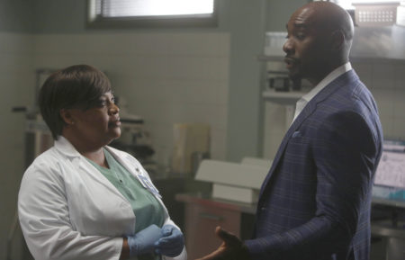 Guest star Sherri Shepherd and Morris Chestnut in the 'Ballistics & BFF's' episode of Rosewood