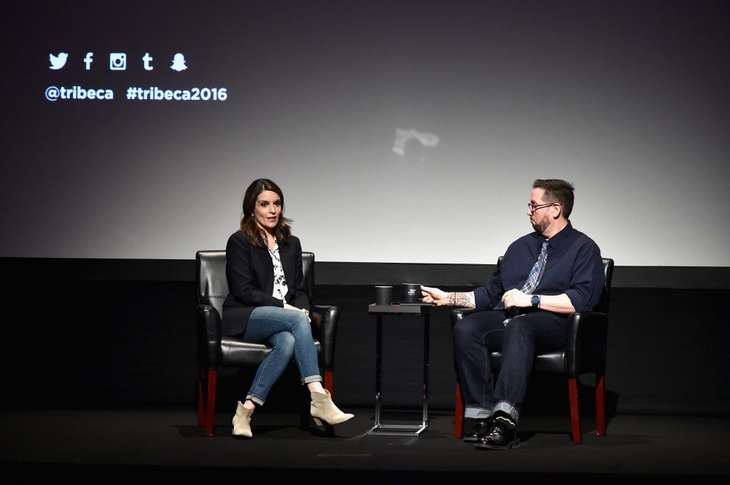 Tina Fey and Damian Holbrook speak on stage during Tribeca Talks Storytellers