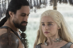 Joe Naufahu and Emilia Clarke in Game of Thrones