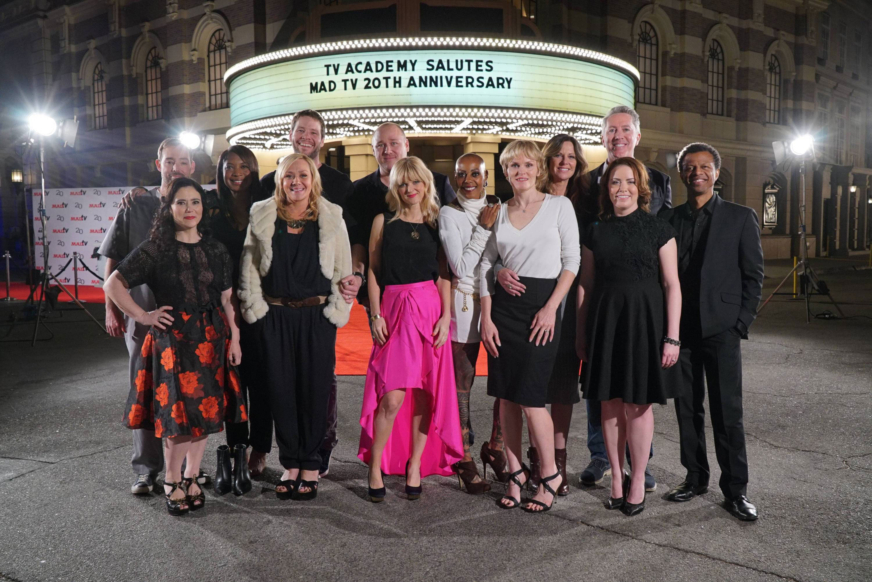 Former MADtv-ers Alex Borstein, Nicole Sullivan, Arden Myrin, Debra Wilson, Stephnie Weir, Crista Flanagan and Phil LaMarr (Back Row): Eric Price, Nicole Randall Johnson, Ike Barinholtz, Will Sasso, Mo Collins and Michael McDonald