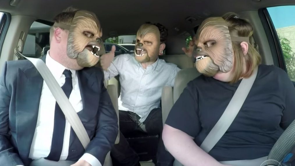Chewbacca Mom takes James Corden to Work
