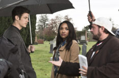 Behind the scenes of The Flash with Grant Gustin as Barry Allen, Candice Patton as Iris West, and Kevin Smith