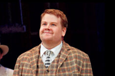 Actor James Corden performs in the curtain call at the One Man, Two Guvnors Broadway opening night at the Music Box Theatre