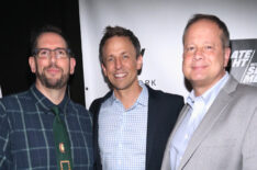 Damian Holbrook, Seth Meyers and Mike Shoemaker attend TV Guide Magazine Celebrates New Cover Star Seth Meyers at The Living Room at The W New York