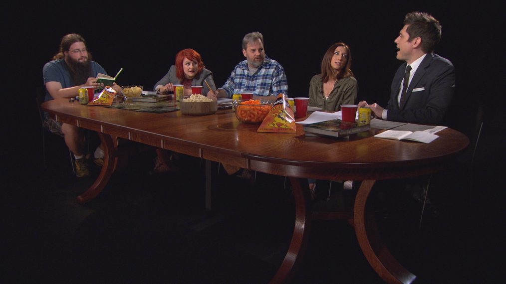 Spencer Crittenden, Erin McGathy, Dan Harmon, guest Chelsea Peretti and Jeff Davis