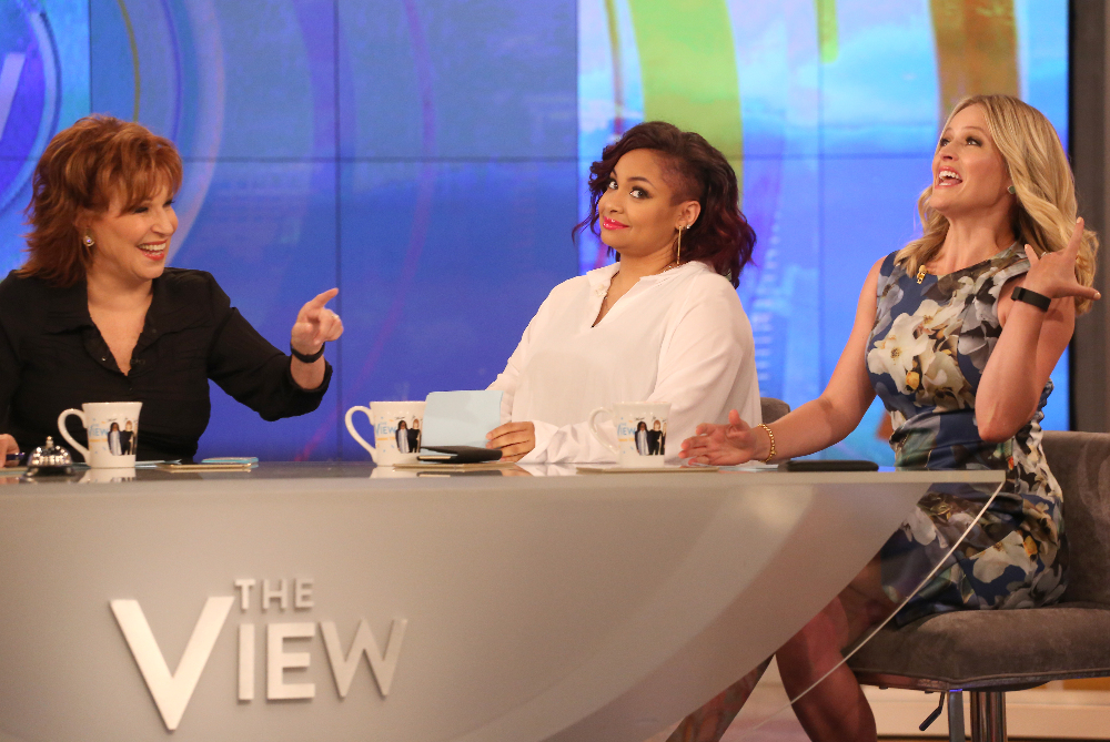 Joy Behar jokes with co-hosts Raven-Symone and Sara Haines earlier this month.