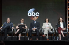 The Conviction panel at the 2016 Summer TCA Press Tour - Mark Gordon (Executive Producer), Hayley Atwell, Eddie Cahill, Liz Friedman (Executive Producer), Liz Friedlander (Executive Producer)