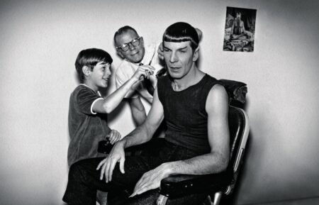 Leonard Nimoy with son Adam getting his iconic Spock haicut