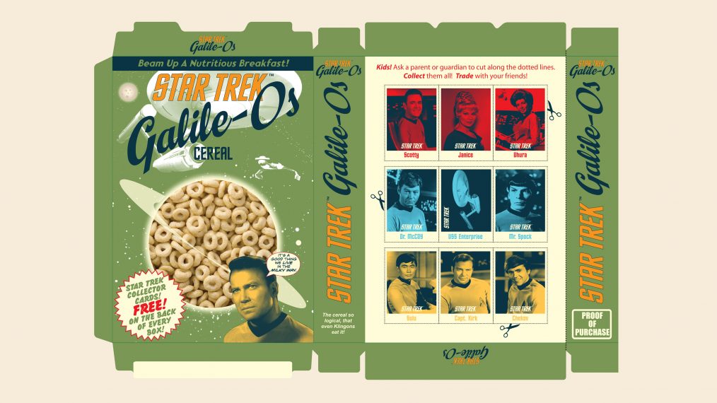 a mock cereal box for GalileO's cereal designed by Juan Ortiz