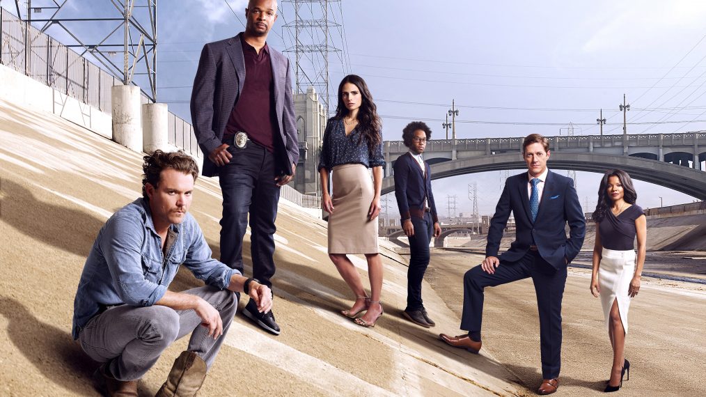 The cast of Lethal Weapon (from left): Clayne Crawford, Damon Wayans Sr., Jordana Brewster, Johnathan Fernandez, Kevin Rahm and Keesha Sharp