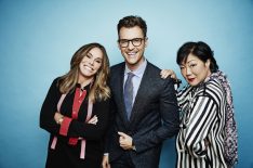Melissa Rivers, Brad Goreski and Margaret Cho from E!'s 'Fashion Police' pose for at the 2016 Summer TCAs