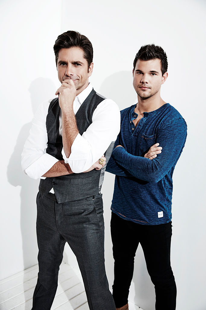 John Stamos and Taylor Lautner from FOX's 'Scream Queens' pose during the 2016 Television Critics Association Summer Tour