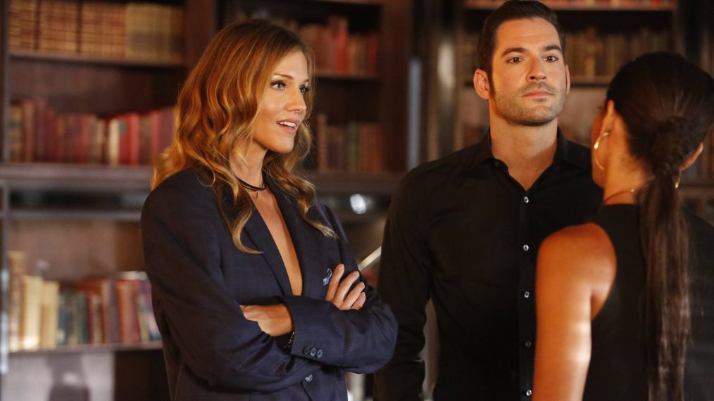 Tricia Helfer and Tom Ellis in Lucifer - Season 2