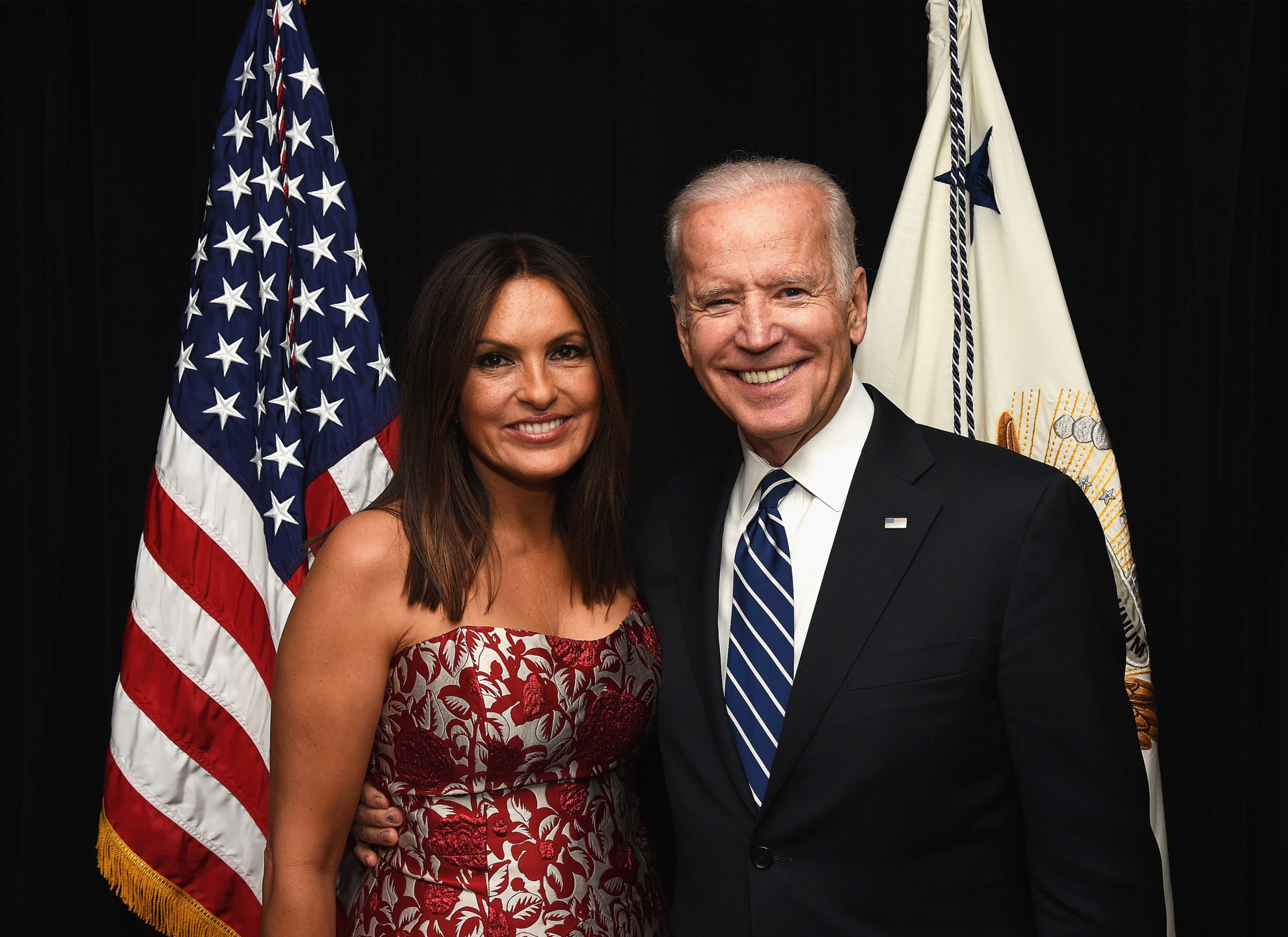 NEW YORK, NY - MAY 10: Actress and Joyful Heart Foundation Founder and President Mariska Hargitay (L) and Vice President Joe Biden attend The Joyful Revolution Gala hosted by Mariska Hargitay's Joyful Heart Foundation at David Geffen Hall on May 10, 2016 in New York City. (Photo by Bryan Bedder/Getty Images for Joyful Heart Foundation)