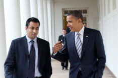 President Barack Obama walks with Kalpen Modi