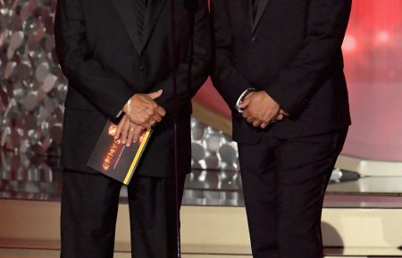 Dennis Franz and Jimmy Smits speak onstage during the 68th Annual Primetime Emmy Awards