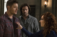 Supernatural - Jensen Ackles as Dean, Jared Padalecki as Sam, and Ruth Connell as Rowena