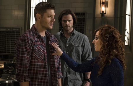 Supernatural - Jensen Ackles as Dean, Jared Padalecki as Sam, and Ruth Connell as Rowena