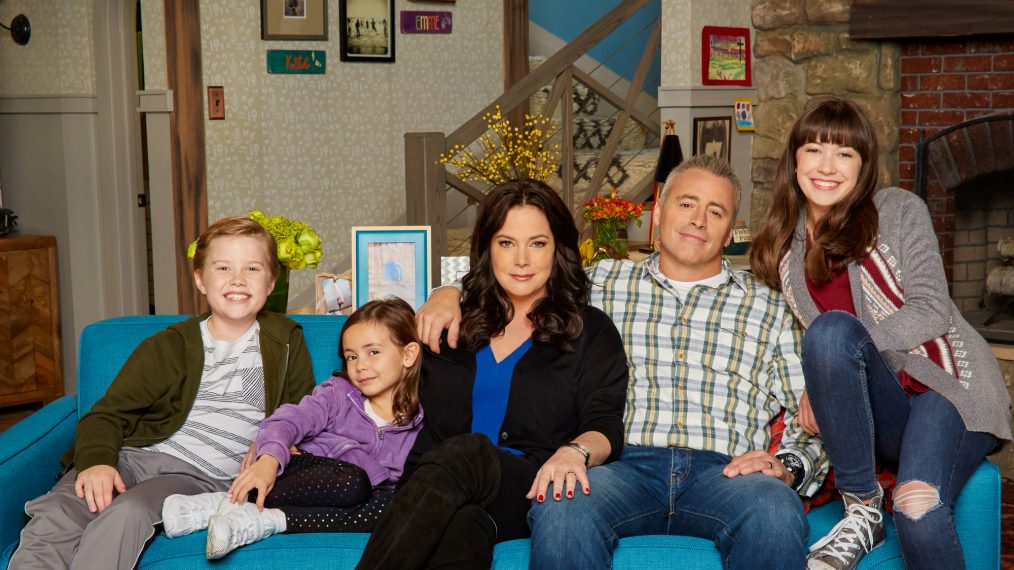 Man With a Plan, Pictured (L-R) Matthew McCann as Teddy, Hala Finley as Emme, Liza Snyder as Andi, Matt LeBlanc as Adam