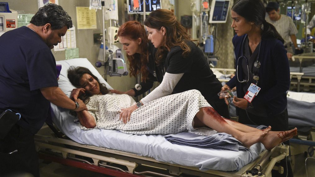 Luis Guzman (Jesse Sallander), True O'Brien (Joy Samton), Emily Tyra (Dr. Noa Kean), Marcia Gay Harden (Dr. Leanne Rorish), Melanie Chandra (Dr. Malaya Pineda) in Code Black -
