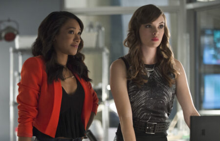 Candice Patton as Iris West and Danielle Panabaker as Caitlin Snow in The Flash