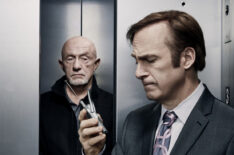 Jonathan Banks as Mike Ehrmantraut and Bob Odenkirk as Jimmy McGill in Better Call Saul - Season 2