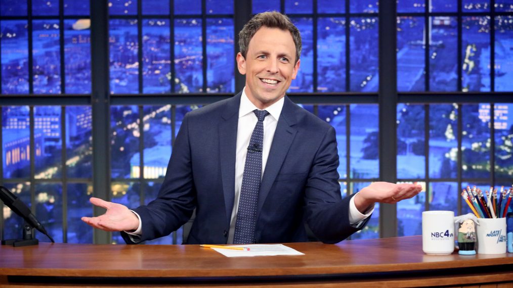 - Episode 0433 -- Pictured: Host Seth Meyers during the monologue on October 10, 2016 -- (Photo by: Lloyd Bishop/NBC); Late Night with Seth Meyers - Season 4