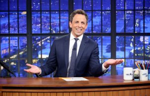 - Episode 0433 -- Pictured: Host Seth Meyers during the monologue on October 10, 2016 -- (Photo by: Lloyd Bishop/NBC); Late Night with Seth Meyers - Season 4