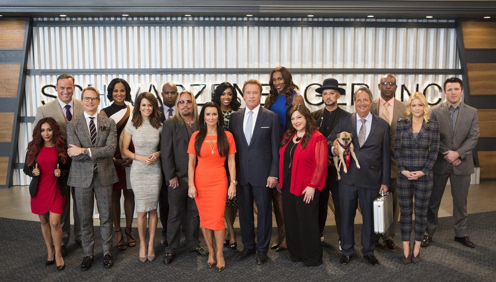 The New Celebrity Apprentice - Season 15 - Matt Iseman, Laila Ali, Ricky Williams, Porsha Williams, Lisa Leslie, Boy George, Eric Dickerson, Chael Sonnen, Nicole Polizzi, Carson Kressley, Brooke Burke, Vince Neil, Kyle Richards, Arnold Schwarzenegger, Carnie Wilson, Jon Lovitz, Carrie Keagan