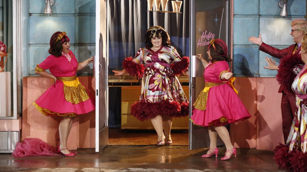 Hairspray Live! -- Pictured: Ricki Lake & Marissa Winoker as Pinky's Girls, Maddie Baillio as Tracy Turnblad (center) -- (Photo by: Justin Lubin/NBC)