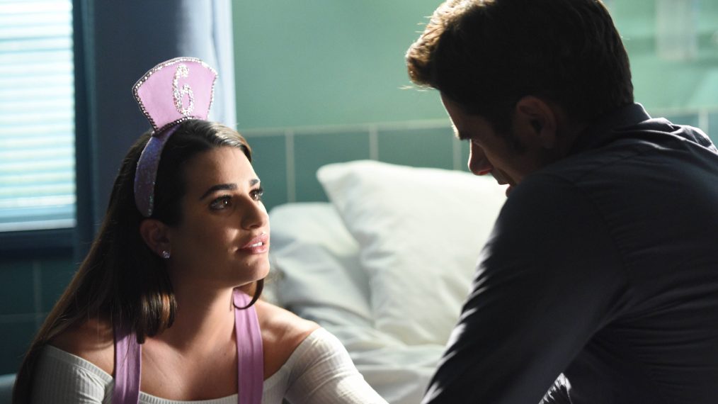 Lea Michele with John Stamos in a Season 2 episode of 'Scream Queens'