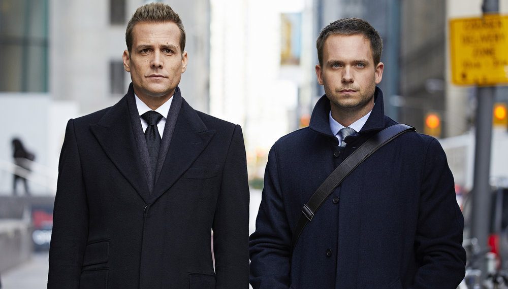 Gabriel Macht as Harvey Specter, Patrick J. Adams as Michael Ross in Suits - Season 6