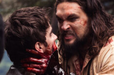 Michael Smyth (Landon Liboiron) and Declan Harp (Jason Momoa) in Frontier