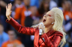 Lady Gaga sings the national anthem before the NFL Super Bowl 50