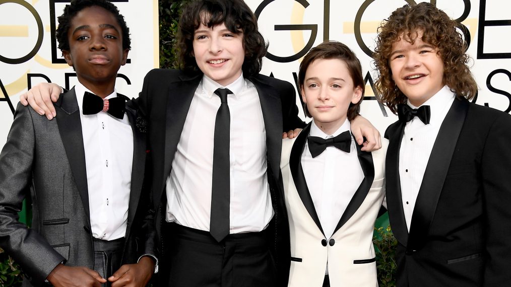 Caleb McLaughlin, Finn Wolfhard, Noah Schnapp, and Gaten Matarazzo attend the 74th Annual Golden Globe Awards