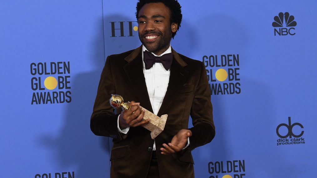 Donald Glover, winner of the Best Performance by an Actor in a Television Series Musical or Comedy for 'Atlanta', poses in the press room at the 74th Annual Golden Globe Awards