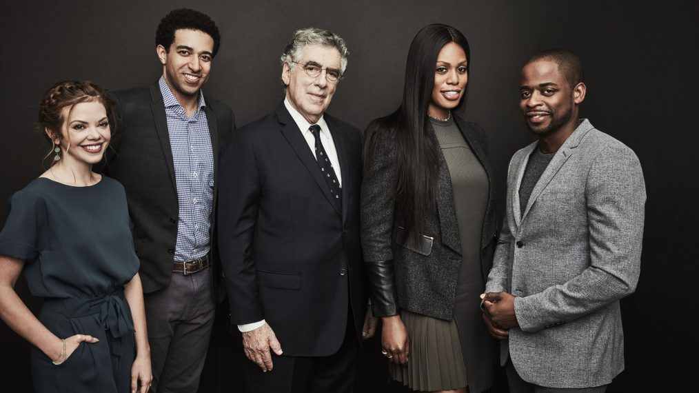 The cast of Doubt - Dreama Walker, Kobi Libii, Elliott Gould, Laverne Cox, and Dule Hill