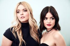 Sasha Pieterse and Lucy Hale of the television show 'Pretty Little Liars' pose during the 2017 Winter Television Critics Association Press Tour