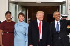 Barack Obama and First Lady Michelle Obama welcome President-elect Donald Trump and his wife Melania to the White House in Washington, DC January 20, 2017