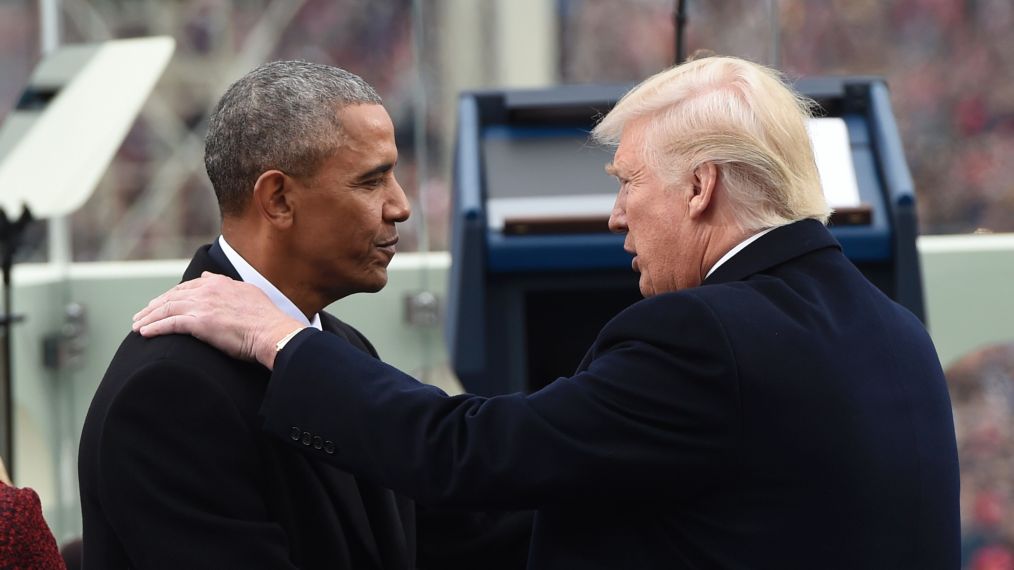 US President Barack Obama shake hands with President-elect Donald Trump during the Presidential Inauguration at the US Capitol