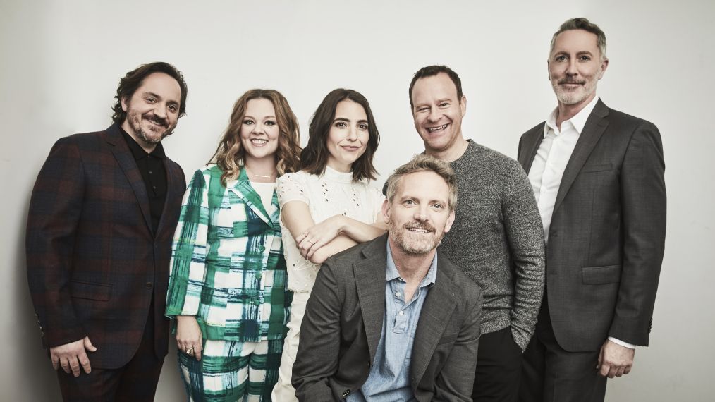 The cast of Nobodies at 2017 Winter TCAs - Ben Falcone, Melissa McCarthy, Rachel Ramras, Hugh Davidson, Larry Dorf, and Michael McDonald