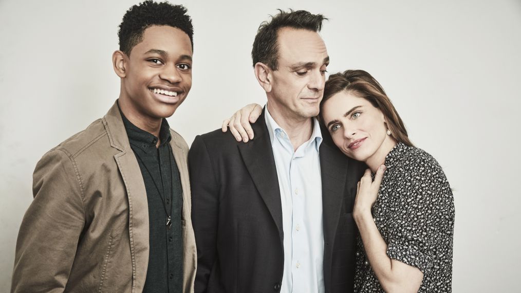 Tyrel Jackson Williams, Hank Azaria and Amanda Peet from IFC's 'Brockmire' pose in the Getty Images Portrait Studio