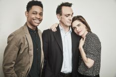 Tyrel Jackson Williams, Hank Azaria and Amanda Peet from IFC's 'Brockmire' pose in the Getty Images Portrait Studio