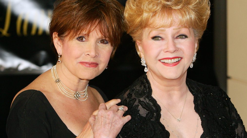 Actress Carrie Fisher and her mother, actress Debbie Reynolds, arrive for Dame Elizabeth Taylor's 75th birthday party at the Ritz-Carlton, Lake Las Vegas