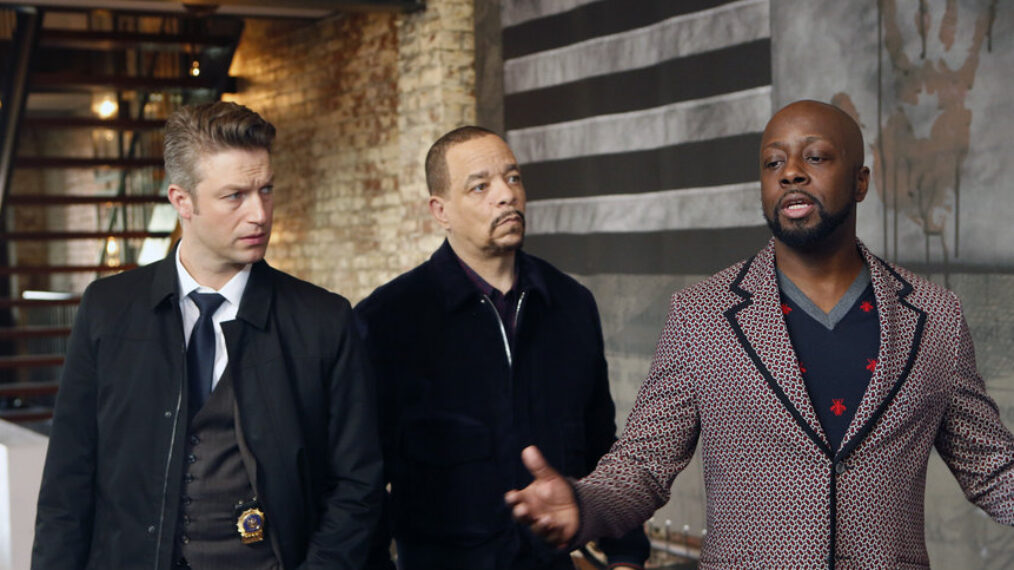 Peter Scanavino as Detective Sonny Carisi, Ice-T as Detective Odafin 'Fin' Tutuola, and Wyclef Jean as Vincent Love - Law & Order: Special Victims Unit -Season 18