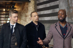 Peter Scanavino as Detective Sonny Carisi, Ice-T as Detective Odafin 'Fin' Tutuola, and Wyclef Jean as Vincent Love - Law & Order: Special Victims Unit -Season 18