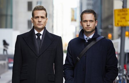 Gabriel Macht as Harvey Specter, Patrick J. Adams as Michael Ross in Suits - Season 6